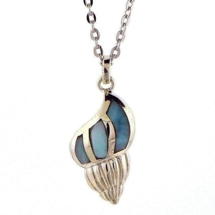 Sterling Silver Conch Shell Pendantwith Larimar Inlay - Larson Jewelers