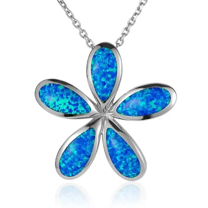 Sterling Silver Plumeria Pendantwith Opal Inlay - Larson Jewelers