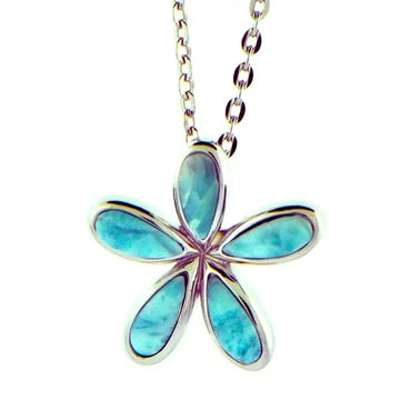 Sterling Silver Plumeria Pendantwith Larimar Inlay - Larson Jewelers