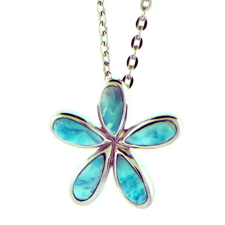 Sterling Silver Plumeria Pendantwith Larimar Inlay - Larson Jewelers
