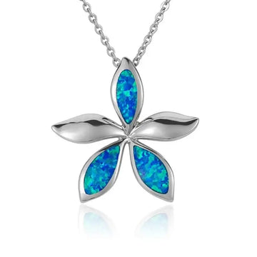 Sterling Silver Plumeria Pendant with Opal Inlay - Larson Jewelers