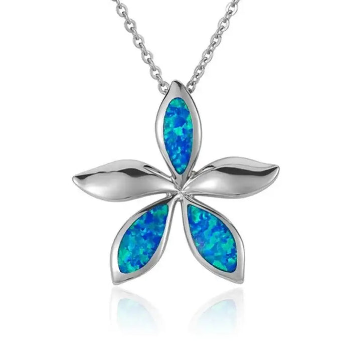 Sterling Silver Plumeria Pendant with Opal Inlay - Larson Jewelers