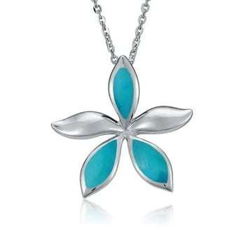 Sterling Silver Plumeria Pendantwith Turquoise Inlay - Larson Jewelers