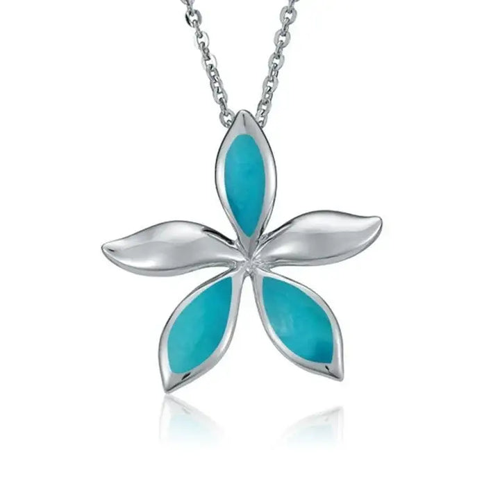 Sterling Silver Plumeria Pendantwith Turquoise Inlay - Larson Jewelers