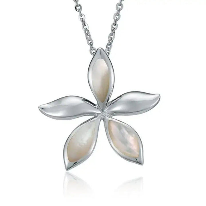 Sterling Silver Plumeria Pendantwith White Mother of Pearl Inlay - Larson Jewelers