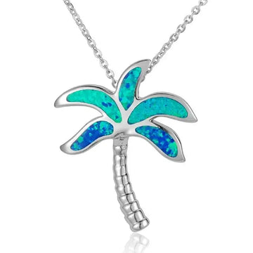 Sterling Silver Palm Tree Necklace with Opal Inlay - Larson Jewelers