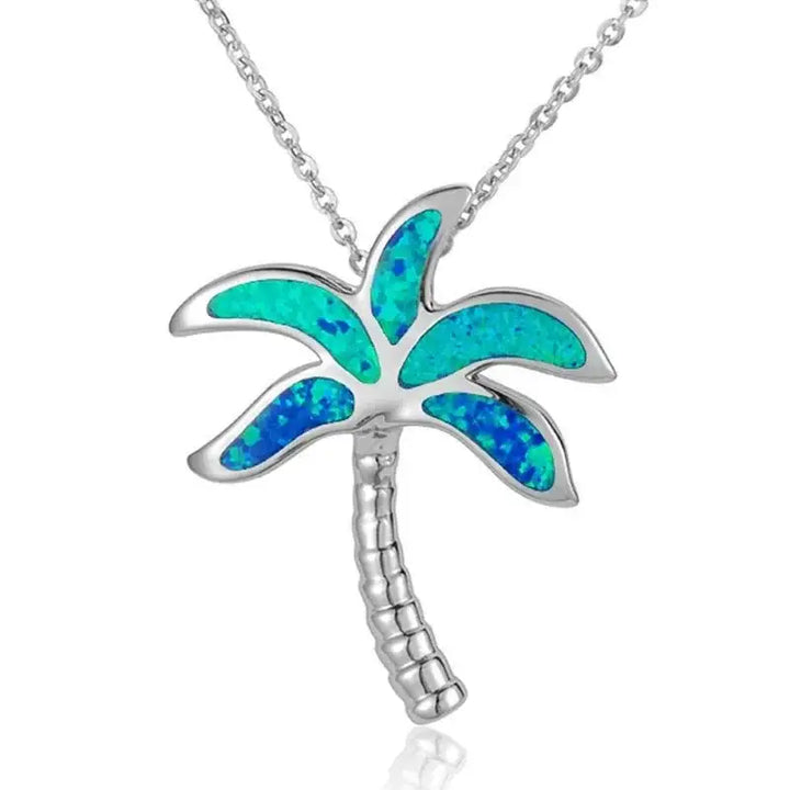 Sterling Silver Palm Tree Necklace with Opal Inlay - Larson Jewelers