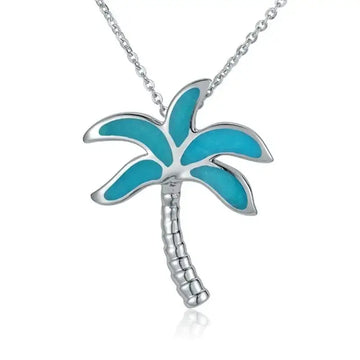 Sterling Silver Palm Tree Necklace with Turquoise Inlay - Larson Jewelers