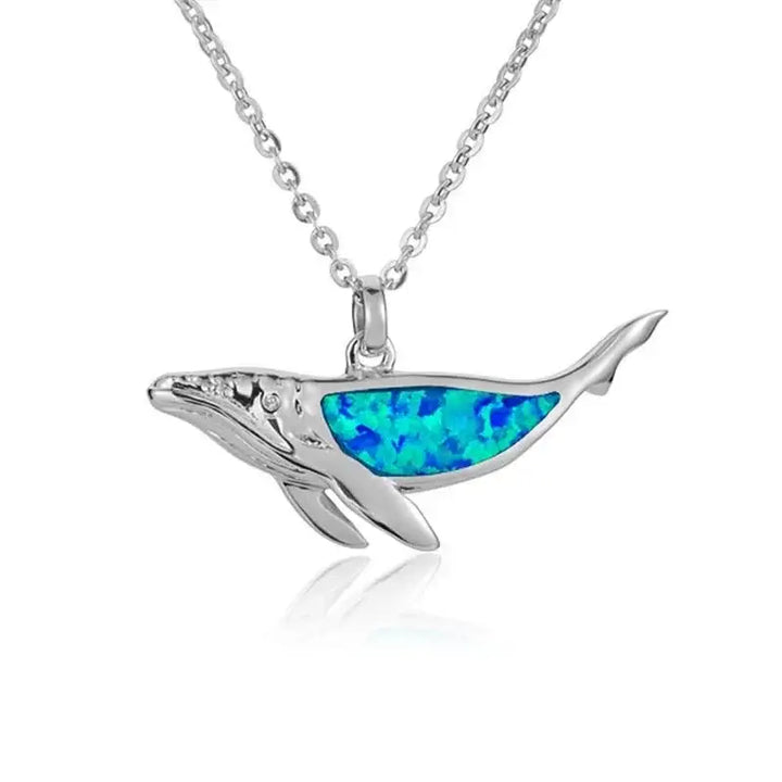 Sterling Silver Whale Necklace with Opal Inlay - Larson Jewelers