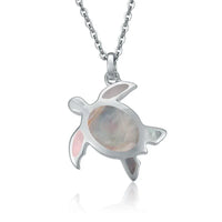 Collier bébé tortue en argent sterling avec incrustation de nacre blanche
