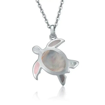Sterling Silver Baby Turtle Necklace with White Mother of Pearl Inlay - Larson Jewelers