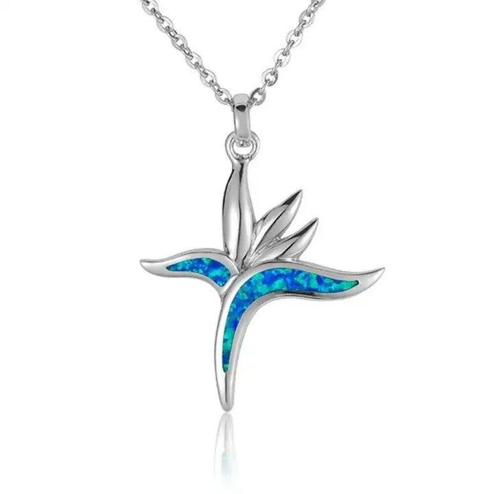 Sterling Silver Birds of Paradise Necklace with Opal Inlay - Larson Jewelers