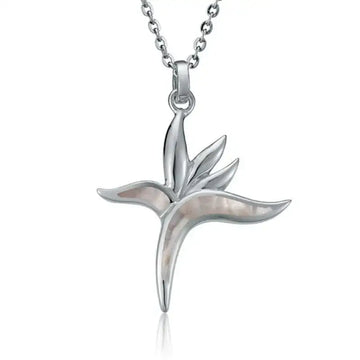Sterling Silver Birds of Paradise Necklace with White Mother of Pearl Inlay - Larson Jewelers