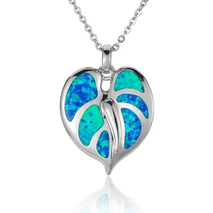 Sterling Silver Anthurium Pendantwith Opal Inlay - Larson Jewelers