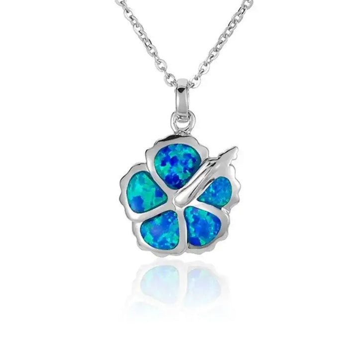 Sterling Silver Hibiscu Necklace with Opal Inlay - Larson Jewelers