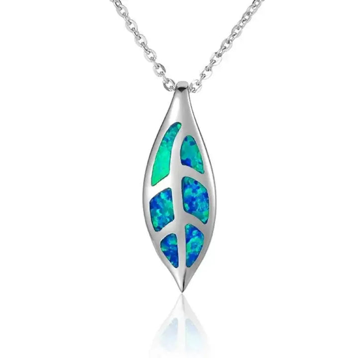 Sterling Silver Maile Pendantwith Opal Inlay - Larson Jewelers