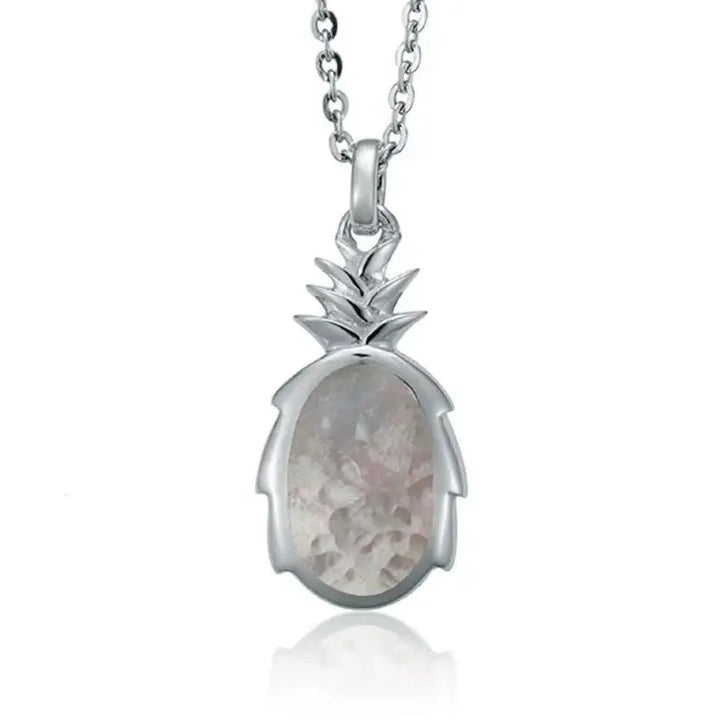 Sterling Silver Pineapple Necklace with White Mother of Pearl Inlay - Larson Jewelers