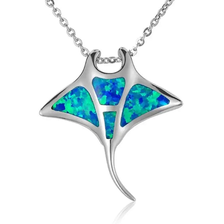 Sterling Silver Manta Ray Pendantwith Opal Inlay - Larson Jewelers