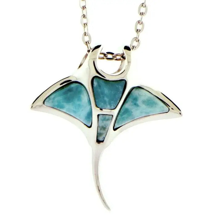 Sterling Silver Manta Ray Pendantwith Larimar Inlay - Larson Jewelers