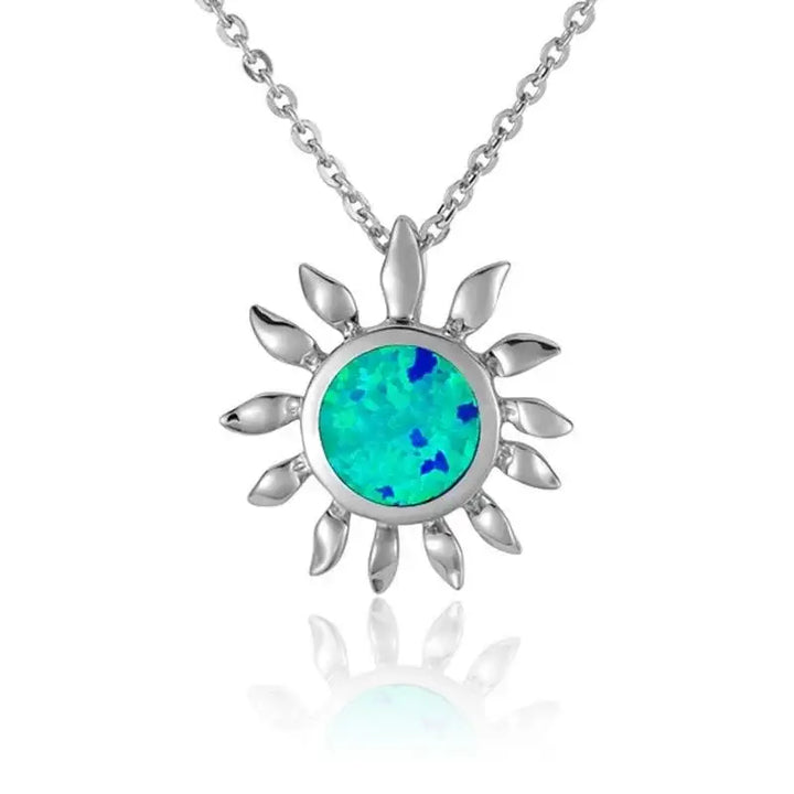 Sterling Silver Sunflower Pendantwith Opal Inlay - Larson Jewelers