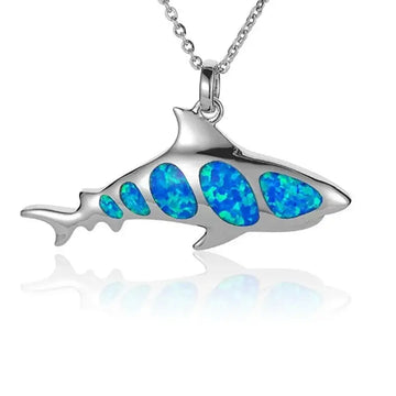 Sterling Silver Shark Necklace with Opal Inlay - Larson Jewelers