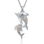 Sterling Silver Pendantwith Two Dolphins and White Mother of Pearl