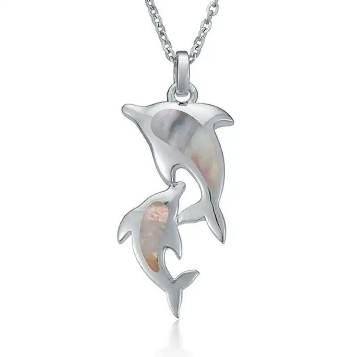 Sterling Silver Pendantwith Two Dolphins and White Mother of Pearl - Larson Jewelers