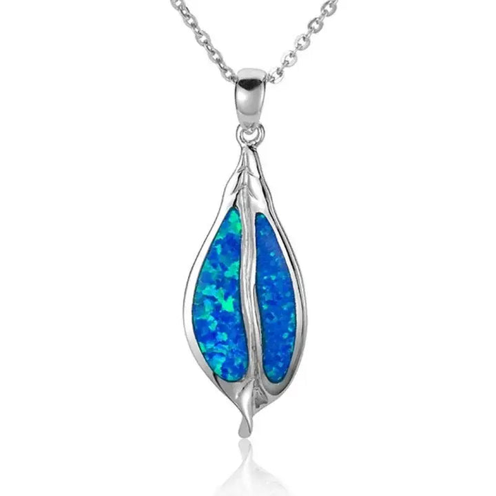 Sterling Silver Maile Pendant with Opal Inlay - Larson Jewelers
