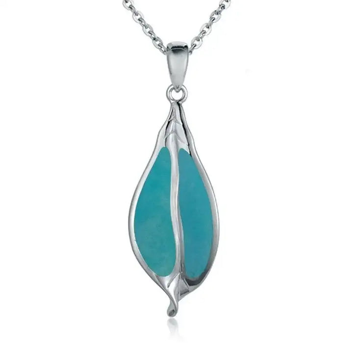 Sterling Silver Maile Pendantwith Turquoise Inlay - Larson Jewelers
