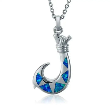 Sterling Silver Fish Hook Pendantwith Opal Inlay - Larson Jewelers