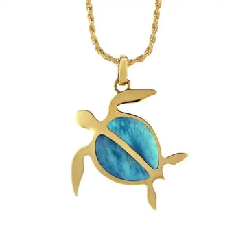14K Yellow Gold Larimar Honu Pendant - Larson Jewelers