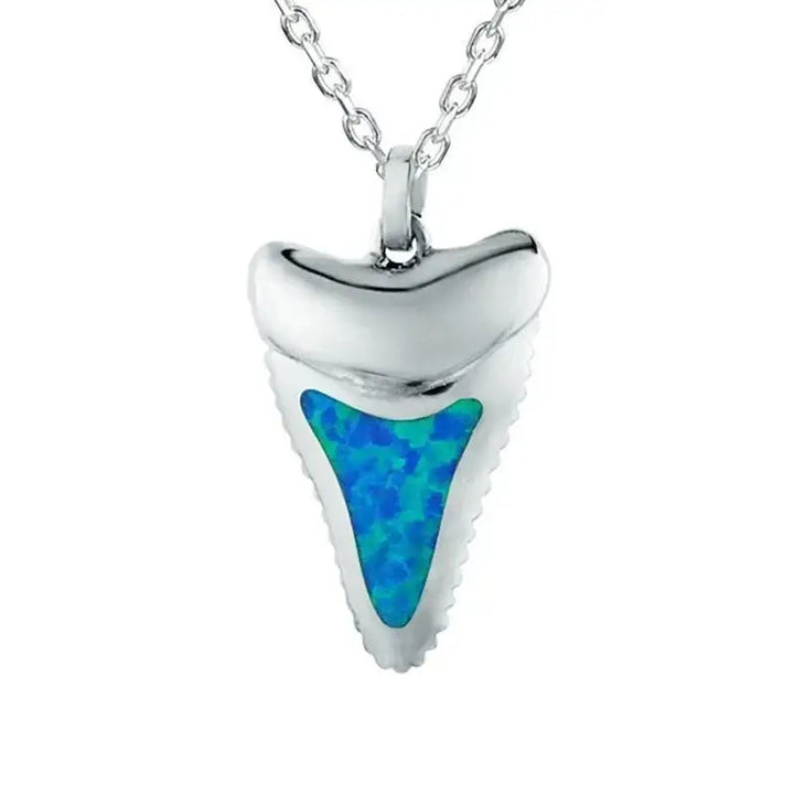 Opal Inlaid Sterling Silver Shark Tooth Pendant - Larson Jewelers