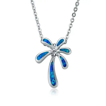 Sterling Silver Palm Tree Necklace Opal Inlay - Larson Jewelers