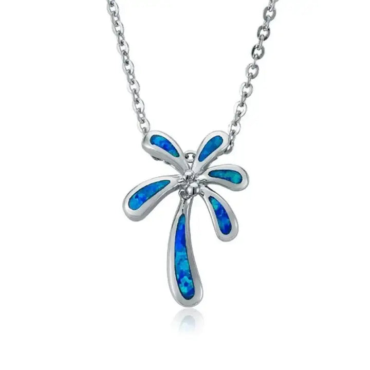 Sterling Silver Palm Tree Necklace Opal Inlay - Larson Jewelers