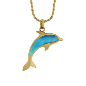 14K Yellow Gold Larimar Dolphin Pendant - Larson Jewelers