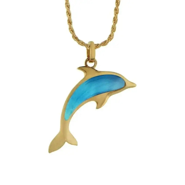 14K Yellow Gold Larimar Dolphin Pendant - Larson Jewelers