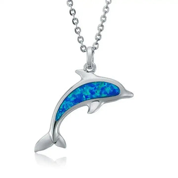 Sterling Silver Dolphin Pendant with Opal Inlay - Larson Jewelers
