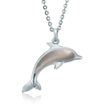 Sterling Silver Dolphin Pendant with White Mother of Pearl Inlay - Larson Jewelers