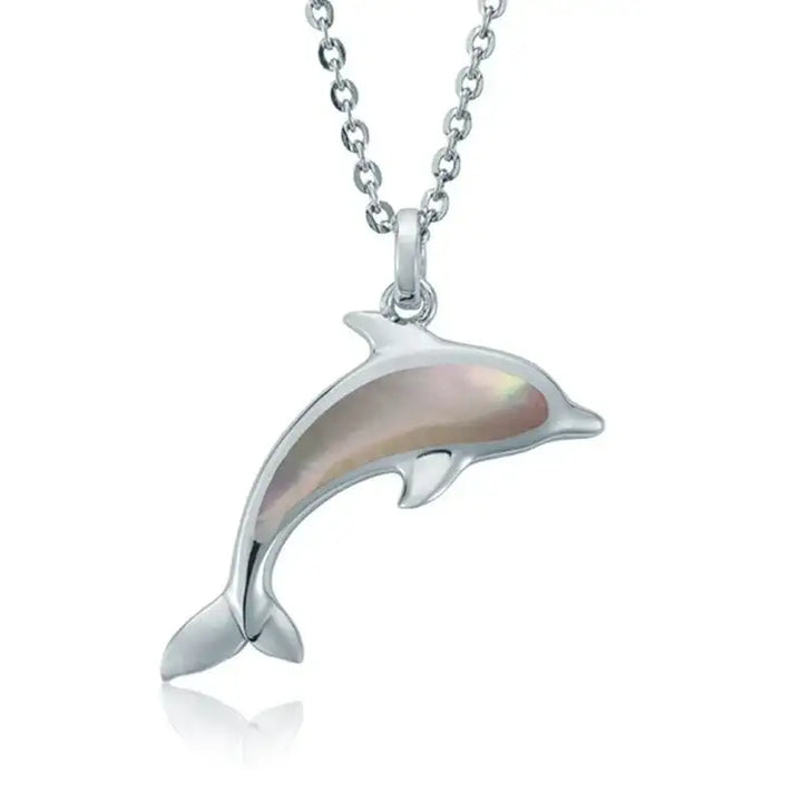 Sterling Silver Dolphin Pendant with White Mother of Pearl Inlay - Larson Jewelers