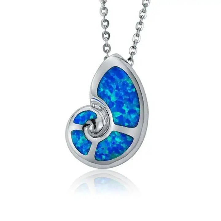Sterling Silver Nautilus Shell Pendantwith Opal Inlay - Larson Jewelers