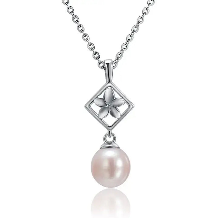 White Pearl Flower Pendantwith Square Border - Larson Jewelers