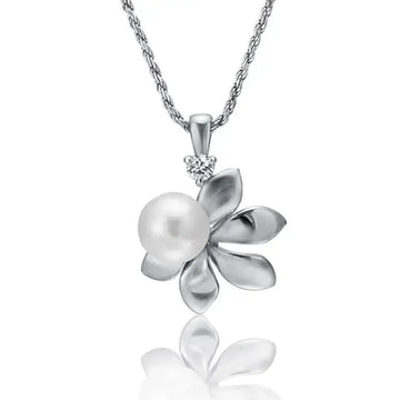 Flower Necklace with White Pearl - Larson Jewelers