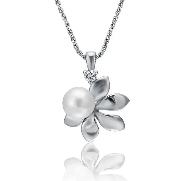 Flower Necklace with White Pearl - Larson Jewelers