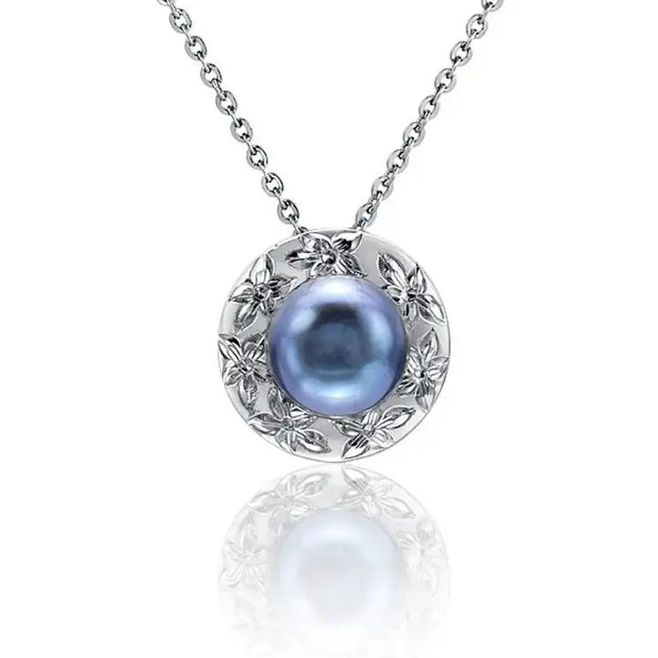 Blue Pearl Pendantwith Circular Flower Border - Larson Jewelers