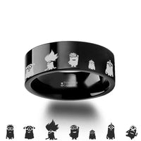 Minions Despicable Me Symbol Super Hero Black Tungsten Engraved Ring Jewelry - 2mm - 12mm - Larson Jewelers