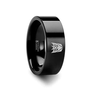 Decepticon Transformers Movie Symbol Super Hero Movie Black Tungsten Engraved Ring Jewelry - 2mm - 12mm - Larson Jewelers