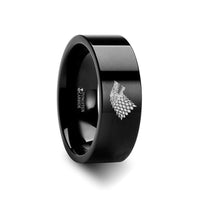 Game of Thrones Wolf Winter is Coming Symbol Super Hero Movie Black Tungsten Engraved Ring Jewelry - 2mm - 12mm - Larson Jewelers