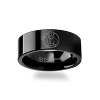 Fallout 4 Vault Boy Vault-Tec Mascot Symbol Polished Black Tungsten Engraved Ring Jewelry - 4mm - 12mm - Larson Jewelers