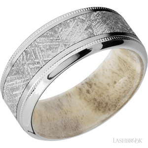 14K White Gold with Satin , Polish Finish and Meteorite Inlay and Antler - 9MM - Larson Jewelers