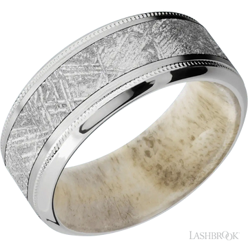 14K White Gold with Satin , Polish Finish and Meteorite Inlay and Antler - 9MM - Larson Jewelers
